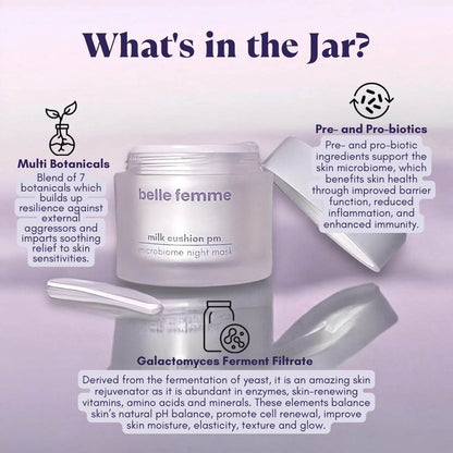milk cushion pm | microbiome sleeping mask - belle femme